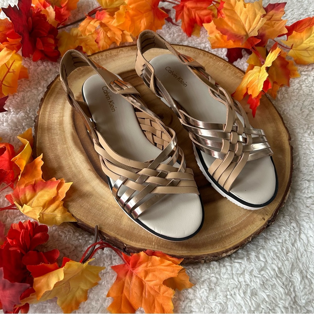 Calvin Klein Mariana Huarache Sandal – Women’s 7, Neutral Tones, Gently Worn